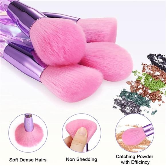 12 Pcs Pink Crystal handle l Makeup Brush Set with Makeup Bag and 1 Sponge - Picture 3 of 6